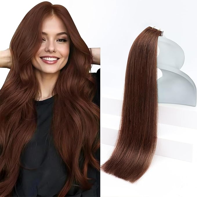 Sunny Hair Tape in Hair Extensions Real Human Hair Invisible Remy Hair Extensions Tape ins for Women Auburn Brown 22 inch 20Pcs 50G