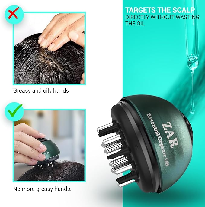 Zar Hair Comb | 2 in 1 Portable Hair Oil Applicator & Scalp Massager Brush | Boost Hair Growth | for All Hair Types | 30ml Capacity