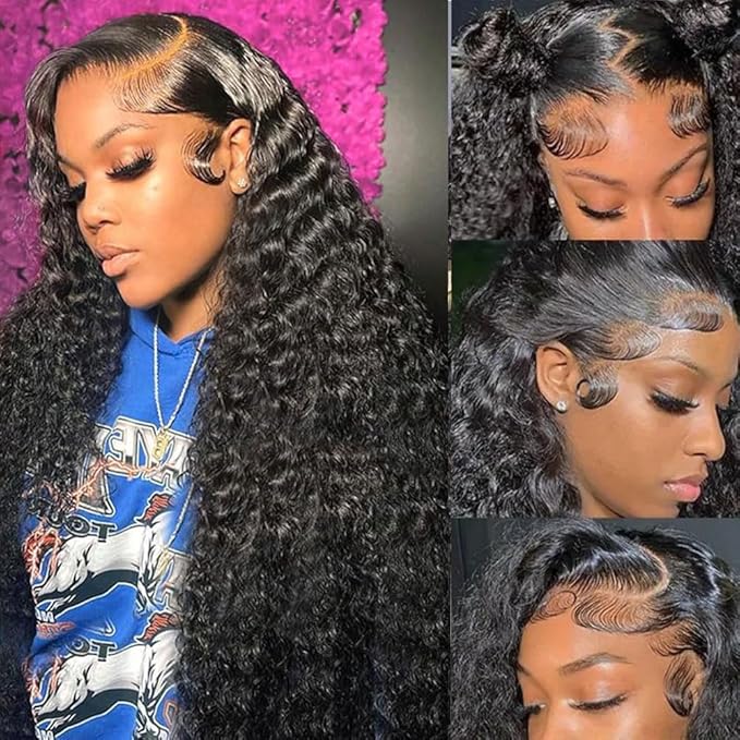 24 Inch Deep Wave Lace Front Wigs Human Hair Pre Plucked 200% Density 13x6 HD Lace Frontal Wigs with Baby Hair Deep Curly Wet and Wavy Glueless Wigs for Women