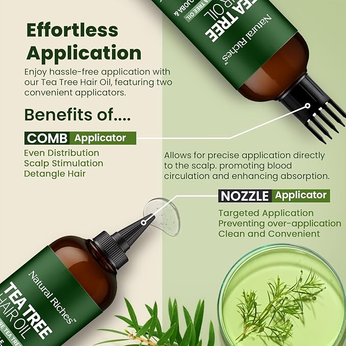 Natural Riches Tea Tree Oil for Hair - Blended with Vitamin E and Castor Oil for Hair Growth - Tea Tree Scalp Treatment for Dry Scalp - Lightweight Scalp Oil for Healthy, Strong Hair - 8 fl oz