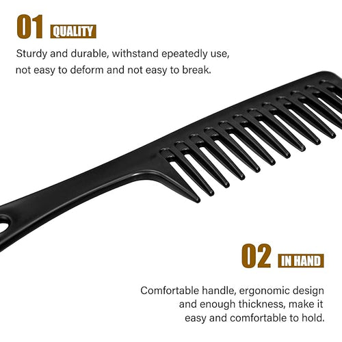 4PCS Wide Tooth Comb, Large Hair Detangling Comb Styling Comb, Professional Women Hair Care Handgrip Comb for Curly, Wet, Long Hair (Black)