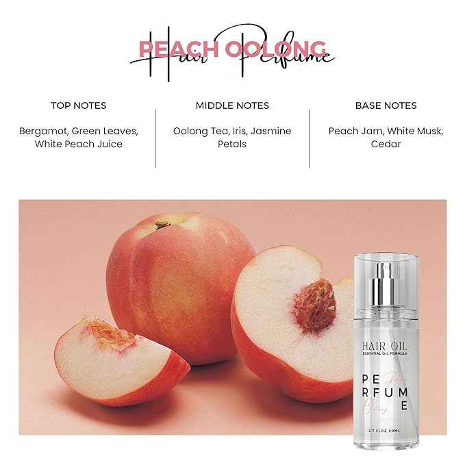 Hair Perfume Oil for Women (Peach Oolong), Argan Oil Heat Protection Spray for Dry, Damaged, Firzzy Hair Care, Long Lasting Fragrance Mist with Keratin & Elastin for Nourish & Smooth 2.7 fl oz
