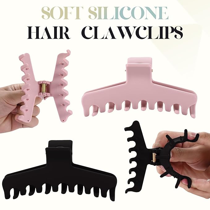 4Pcs Cloud Claw Clips for Women, 4.3 Inch Non-Slip Strong Hold Hair Claws, Unbreakable & Durable TPEE-Silicone Blend, Large Bendable Cozy Hair Clip for Thin/Thick/Curly Hair, All-Day Comfort