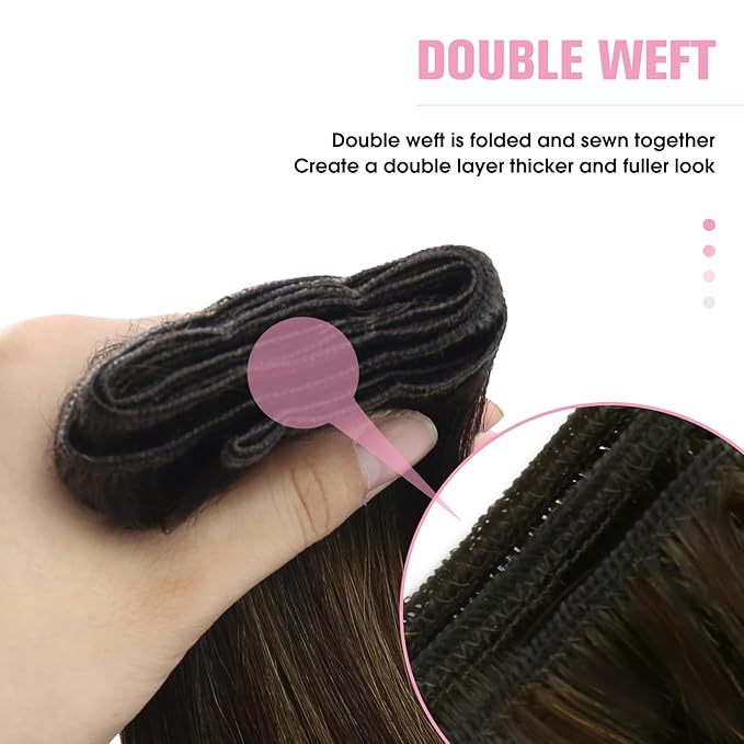 YoungSee 125g Weft Hair Extensions Brown Balayage Sew in Hair Extensions Balayage Medium Brown Mix Dark Sew in Hair Extension Real Human Hair for Women 22 Inch