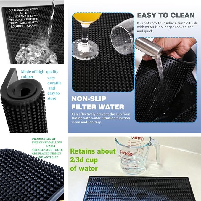 3Pack Rubber Bar Mat Thick Rubber Bar Service Spill Bar Mats for Home Bar or Restaurant Nonslip Flexible Barber Mats for Clippers (24" x 12" x 0.3"+18" x 12" x 0.3"+12" x 6" x 0.3")