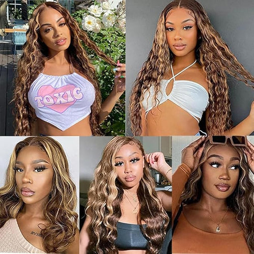 28 30 32 Inch Blonde Bundles Human Hair Highlight Deep Wave Bundle 2 Tone Brown Mixed With Blonde Bundles Niegmeag Brazilian Virgin Remy Hair Extensions 300g