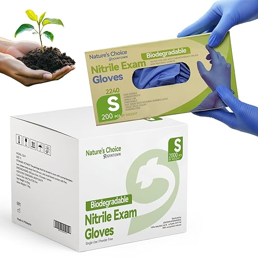 Jointown Biodegradable Nitrile Exam Gloves, Disposable Medical Surgical Gloves, Violet Blue Nitrile Glove, Latex Free, Food Safe, 2000 Count, Small