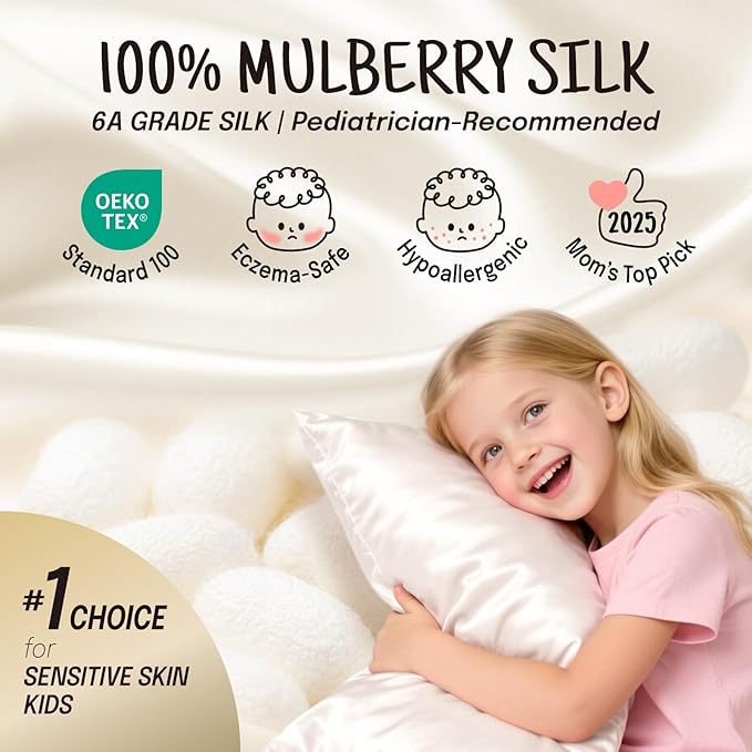 OLESILK 100% Mulberry Silk Toddler Pillowcase for Hair and Skin, Both Sides 19 Momme Pure Natural Silk Travel Pillow Cases with Hidden Zipper, 13"x 18", Gold