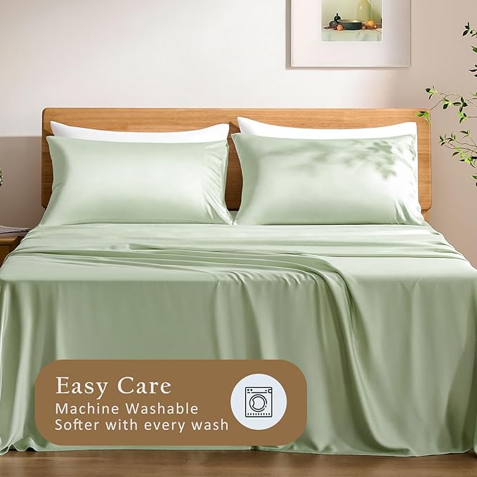 TOSMO Luxury Pillow Case Set of 2 - Cooling Viscose Derived from Bamboo, Oeko-TEX, Breathabl Silky Soft Pillow Cases with Envelope Closure (Standard, Light Green)