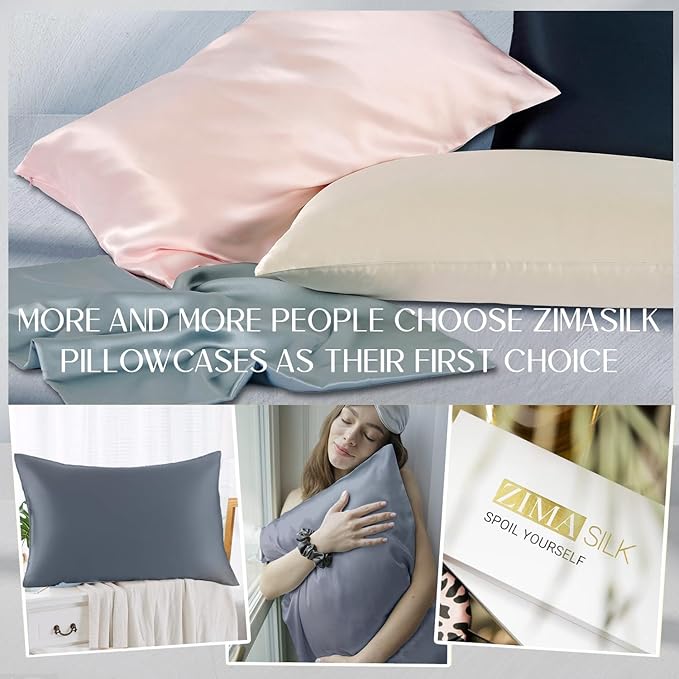 ZIMASILK 100% Pure Mulberry Silk Pillowcase for Hair and Skin Health,Soft and Smooth,Both Sides Premium Grade 6A Silk,600 Thread Count,with Hidden Zipper,1pc(Standard 20''x26'',Slate Blue)