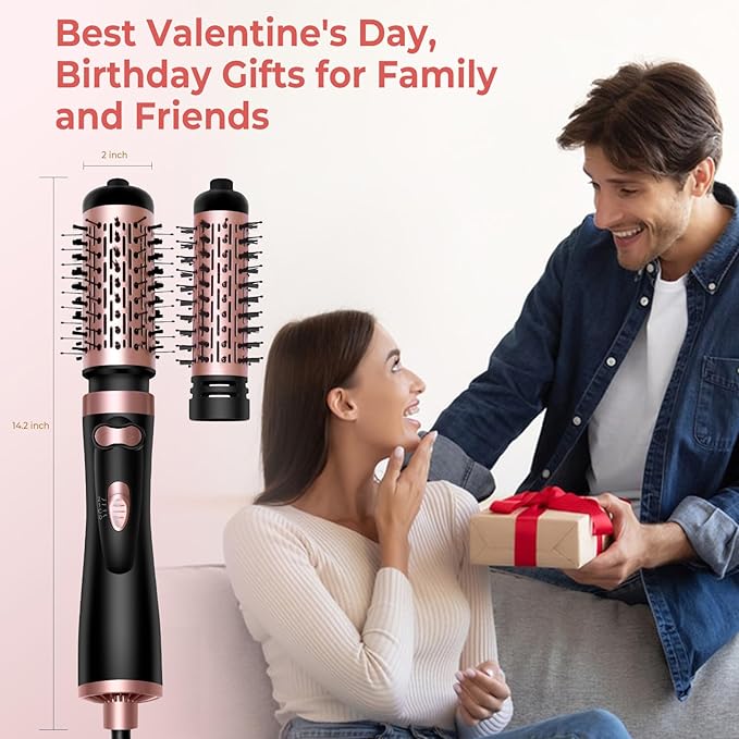3 in 1 Rotating Hair Dryer Brush, Auto Rotating Blow Dryer Brush Spinning with 2 Brushes (2" & 1.5"), Negative Ionic Brush Blow Dryer, Round Brush Blow Dryer Volumize Curling 100-120V