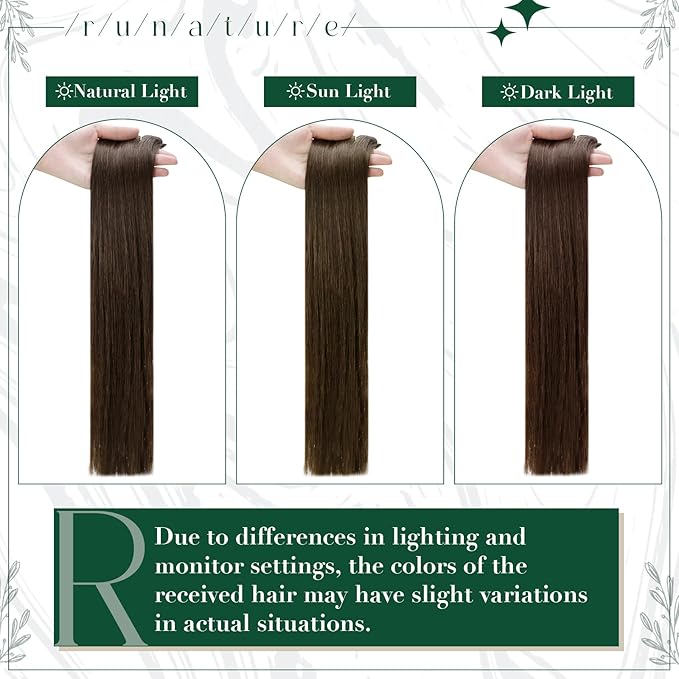 RUNATURE Brown Clip in Hair Extensions, Real Human Hair Clip in Extensions 20 Inch, Long Hair Extensions Clip Ins, Double Weft Remy Natural Hair, Add Hair Length, 50g 3pcs #2 Dark Brown