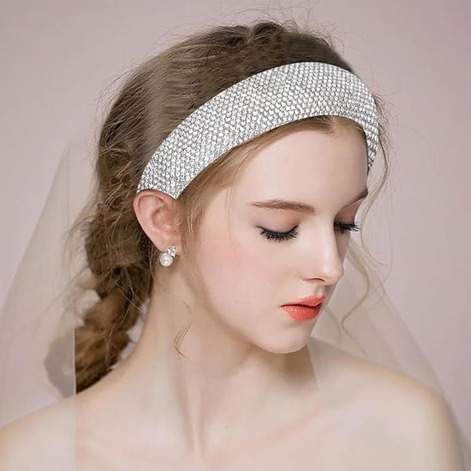 Sparkly Wide Headbands for Women Girls,2PCS Rhinestone Padded Headband Sliver Purple Glitter,Fashion Sparkle Rhinestone Hairbands Hair Hoop for Daily Prom Party Head Accessories