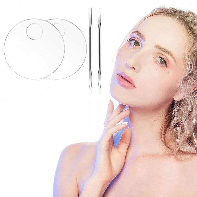2PCS Acrylic Cosmetic Palette with 2PCS Spatula Tool,Makeup Palette Mixing Tray Apply for Foundation Eye Shadow Lipsticks Nail Art Professional Pigment Blending(Round)