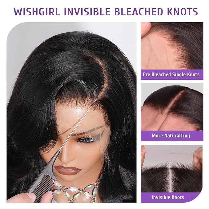 0.10mm Ultra-thin SKINLIKE Real HD Lace Wig,13x4 Full Frontal 200% Density Clean Hairline Pre Plucked Bleached Knots HD Lace Body Wave Human Hair Wig With Baby Hair 34 Inch