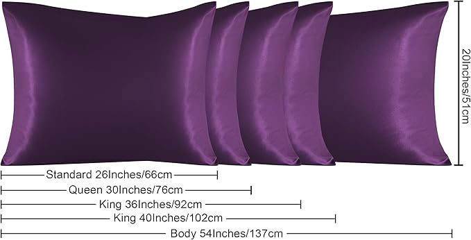NTBAY 2 Pack Satin King Pillowcases for Hair and Skin, Luxurious and Silky Pillow Cases with Envelope Closure, 20x36 Inches, Eggplant Purple