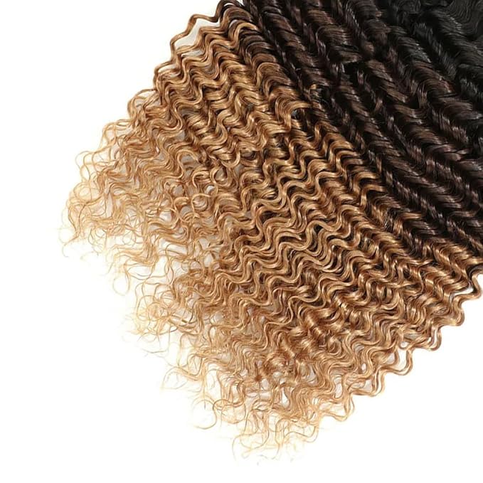 Ombre Human Hair Bundles 1B427 Deep Wave Bundles Niegmeag Virgin Remy Hair 3 Bundles 26 28 30 Inch Double Weft 3 Tone Brown and Honey Blonde Deep Wave Bundle