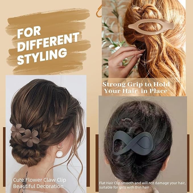 10 Pcs Flat Hair Clips for Women, Lay Flat Claw Clips French Glossy Claw Clips for Thick & Thin Hair No-Slip Hair Claw Strong Hold Barrettes Hair Clamps for Women