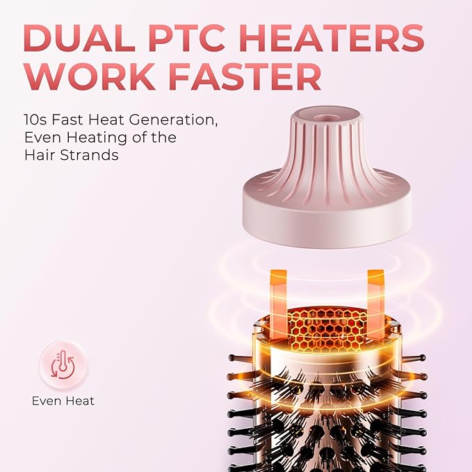 ABNER Thermal Ionic Brush, 1.5 inch Heated Round Brush for Blowout Look, Volumize, Style, Makes Hair Shinier & Smoother, Dual Voltage, Negative Ion Technology, Titanium, Temperature Settings
