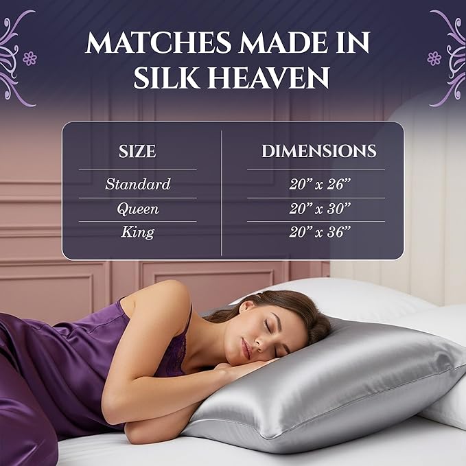 DECOLURE 100% Pure Mulberry Silk Pillow Case Queen Size – Highest Grade 30 Momme 6A+, Luxuriously Soft & Cooling Silk Pillowcase for Hair & Skin, Hypoallergenic, Breathable, Hidden Zipper (Silver)