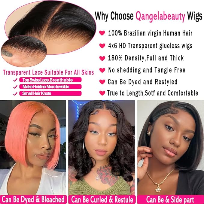 bob wigs human hair 16 Inch glueless wig human hair 180% Density glueless wigs human hair pre plucked pre cut 4x6 HD Transparent Frontal Wigs Human Hair Lace Front Wigs for Women