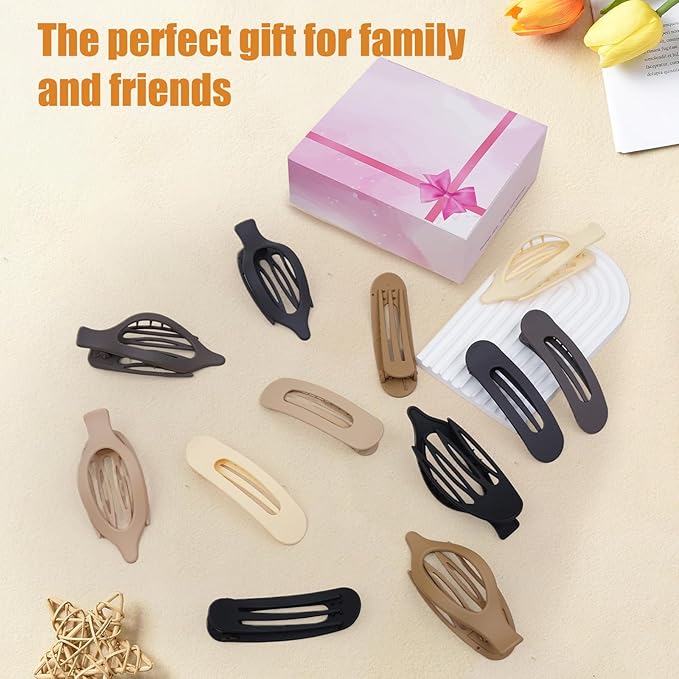 Picoway 12 Pack Flat Hair Clips for Women, 2 Styles Flat Claw Clips, Matte No Crease Strong Hold Non-slip Barrettes for Thick & Thin Hair, Stocking Stuffers for Girls