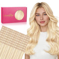 WENNALIFE Tape in Hair Extensions Human Hair, 40pcs 100g 14 inch Balayage Light Wheat Platinum Blonde Hair Extensions Real Human Hair Straight Tape in Extensions Invisible Human Hair Extensions Reusab