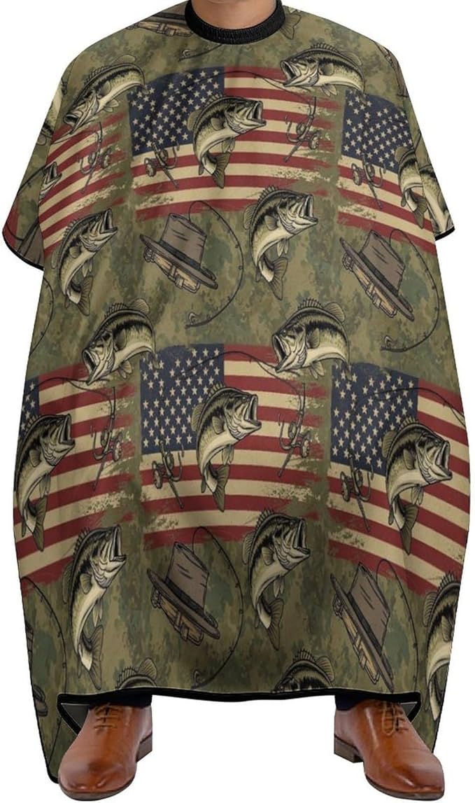 Extra Long Hair Styling Cape, Professional Hair Cutting Apron Hunting Camo Bass Fishing Camouflage American Flag Shampoo Cutting Household Capes Wrap for Hair Cutting Styling
