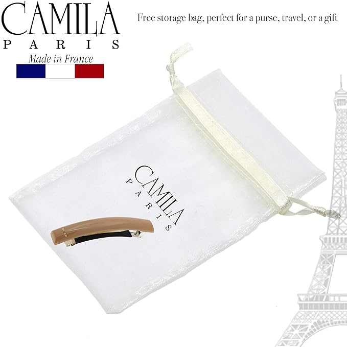 Camila Paris CP3450 French Hair Barrette Clip for Girls Beige, Rubberized Metal Clasp Strong Hold Grip Hair Clips for Women, No Slip Durable and Styling Girls Hair Accessories, Made in France
