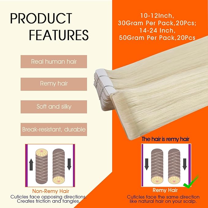 Full Shine Injection Tape in Hair Extensions Color 60 Blonde Injected Tape in Extensions Human Hair 18Inch Remy Invisible Seamless Intact Skin Weft 50Gram Natural Straight for Women 20Pcs