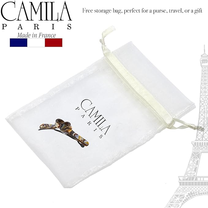 Camila Paris CP3357 French Hair Barrette Clip for Girls, Handmade, Onyx, Metal-Free Closure Strong Hold Grip Hair Clips for Women, No Slip Durable Styling Girls Hair Accessories, Made in France