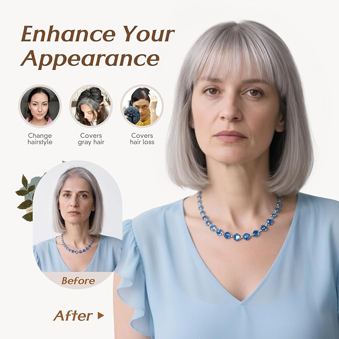 Rich Choices Real Human Hair Toppers for Women With Bang 100% Remy Human Hair Topper for Thinning Hair Clip in Silk Base Hair Topper 6 Inch G1 Grey Silver