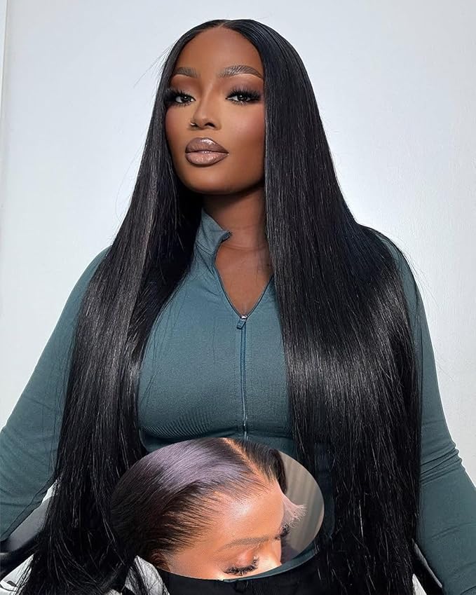 9x6 SKINLIKE Real HD Lace Closure Wig, Straight 180% Density 0.10mm Ultra-thin Swiss Lace Pre-plucked Bleached Small Knots With Baby Hair Natural Black Human Hair Wigs 22 Inch