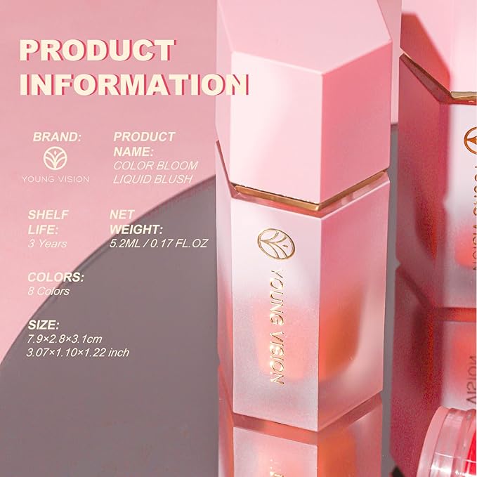 YOUNG VISION Liquid Cheek Blush -Soft Cream Rouge/Blusher Makeup, Buildable Gel-Cream Formula, Long-Wearing, Dewy Finish