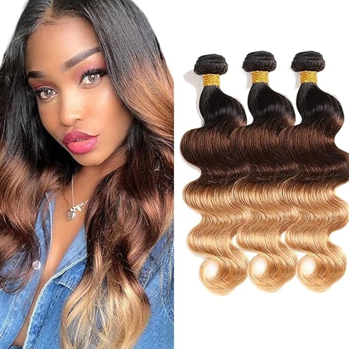 30 32 34 Inch Ombre Body Wave Bundles Human Hair T1B4/27 Bundles Grade 8A Peruvian Virgin Hair Extensions Double Weft Real T1B4/27 Hair Weave 100g/Pc