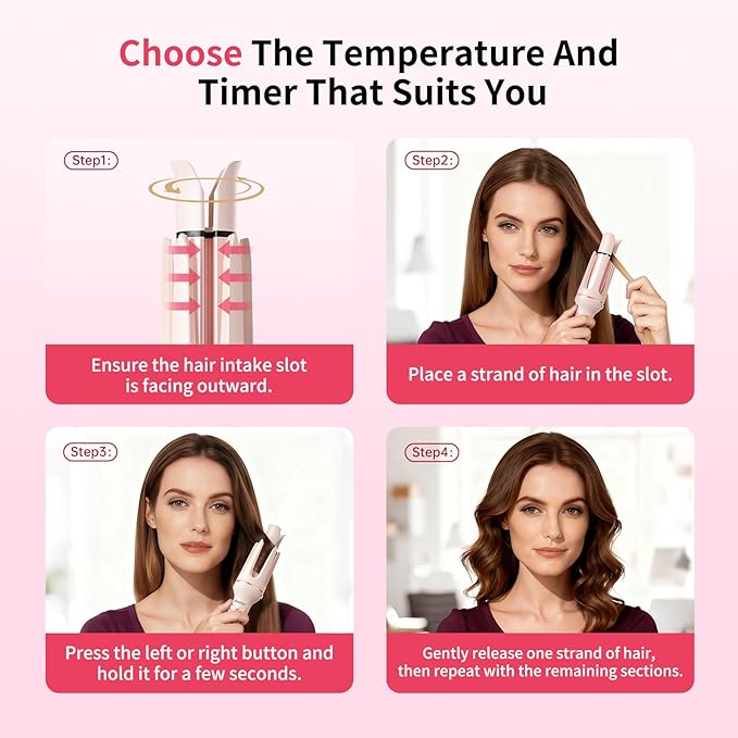 Automatic Curling Iron Beach Wave Curling Wand, Ceramic Coated, Straightening Brush, 1inch and 1.25 inch Portable 3-in-1Hair Curler, 2-Way Rotation Curler 4 Temperatures, 30 Min Auto Shut-Off