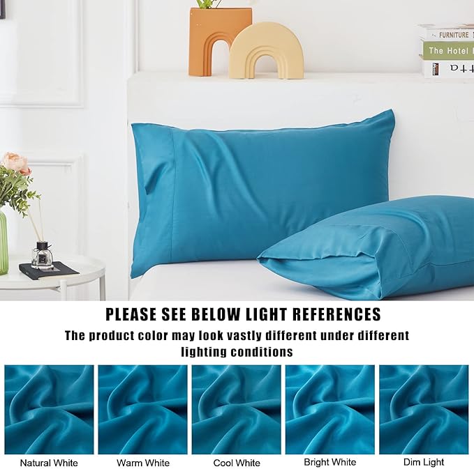 TELUS Blue Pillow Cases King Size 2 Pack, Bamboo Rayon Cooling Pillowcases with Envelope Closure, Cool Breathable Pillow Cover for Hot Sleepers & Night Sweats, 20x40 inches