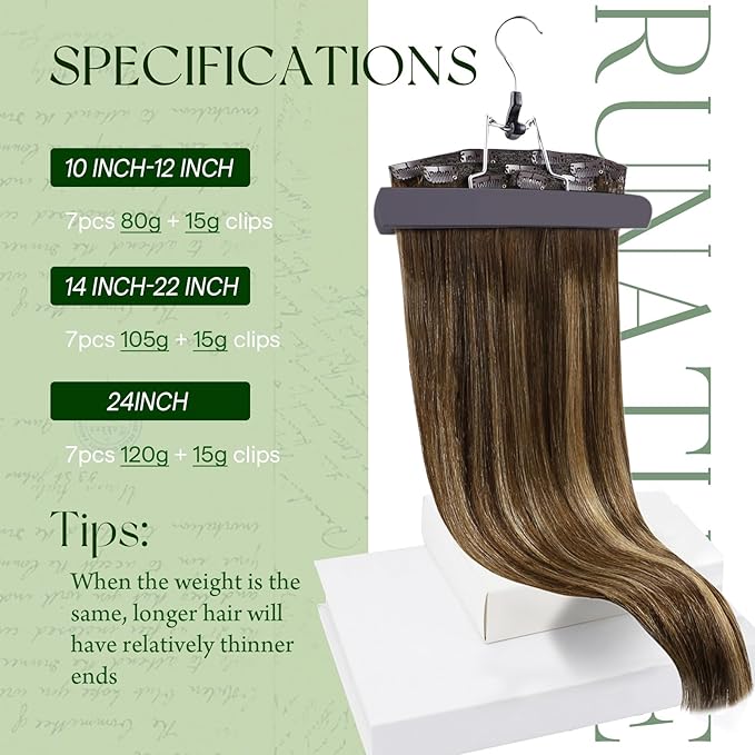 RUNATURE Clip in Human Hair Extensions Balayage Hair Extensions Clip Ins Real Remy Hair, Full Head Clip in Hair Extensions, Add Hair Volume, 18 Inch 120 7pcs #4/27/4 Brown to Blonde