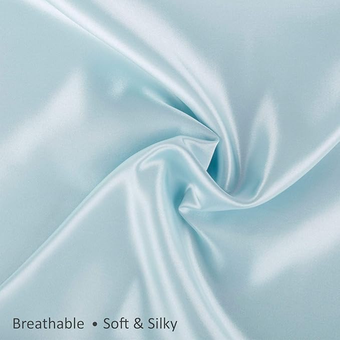 BLISSFORD Satin Pillowcase with Zipper, for Hair and Skin Care, Feels Soft and Cool Like a Silk Pillowcase, Satin Pillow Cases 2 Pack, Slik Pillow Cover, Baby Blue - King Size, Set of 2