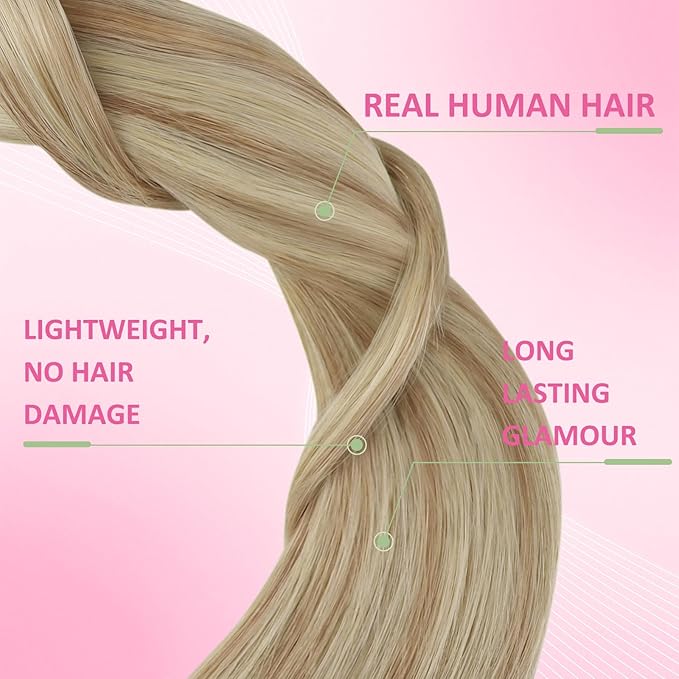YoungSee Tape in Hair Extensions Human Hair Highlight Real Hair Tape in Extensions Highlight Light Blonde and Strawberry Blonde Tape-on Hair Extension Natural Straight Hair 22In 20pcs 50g
