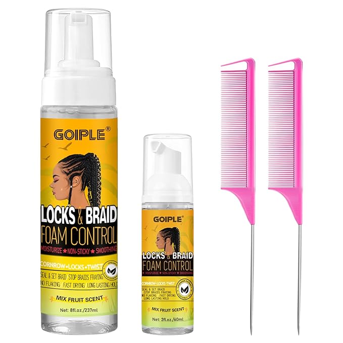Braid Foam Control Mousse Braiding Hair Mousse for Braids Twist, Locs, No Flake Extra Hold High Shine Style and Moisturizes, Lightweight, Smooth, No Flake Easy to Apply (4pcs)