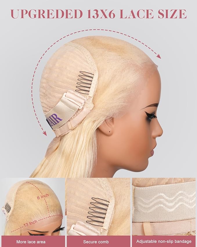 Alididi 613 13x6 Lace Front Wig Human Hair 28 Inch 180 Density Blonde Wig Human Hair Straight 100% Real Human Hair True Length Random Dyeing No Tangle No Shedding No synthetics Triple Lifespan 3x