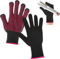 2 Pcs Heat Resistant Gloves With Silicone Bumps, Professional Thermal Styling Gloves for Women, Black, 9.36 x 4.68 inches