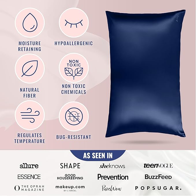 Blissy Silk Pillowcase - 100% Pure Mulberry Silk - 22 Momme 6A High-Grade Fibers - Silk Pillow Cover for Hair & Skin - Regular, Queen & King (Blue, Queen)