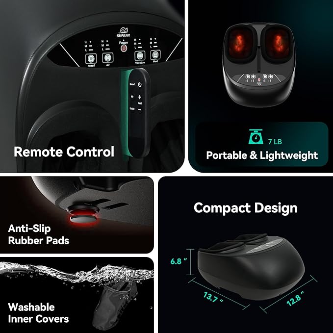 Snailax Foot Massager with Heat Compression Vibration Shiatsu Feet Massager for Plantar Fasciitis Neuropathy, Remote Control, Up to Size 13, Gifts for Dad, Mom Heated Foot Warmer