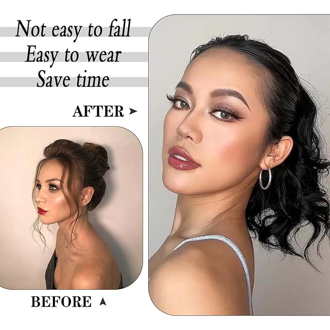 Ponytail Extension,12 Inch Drawstring Ponytail Hair Extensions for Women Synthetic Curly Wavy Fake Pony Tails Hair Pieces for Daily Party Use (1B)