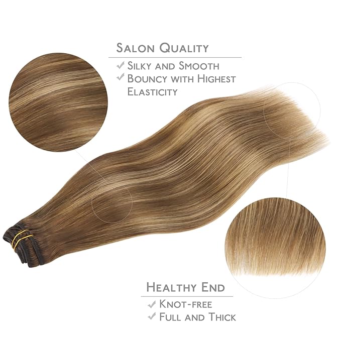 WENNALIFE Clip in Hair Extensions Real Human Hair, 16 Inch 120g 7pcs Human Hair Extensions Clip In Human Hair, Balayage Chestnut Brown Mixed Dirty Blonde Hair Extensions Clip In Real Hair Remy Human
