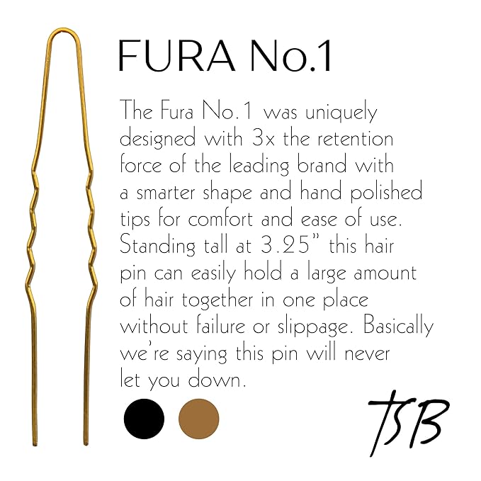 TSB Fura No.1 Professional Bronze Jumbo Hair Pins Set of 30-3.25 inches, 3x Retention, Vintage Style - Ideal for Weddings & Fashion Events - Comfortable, Non-Slip & Strong Hold