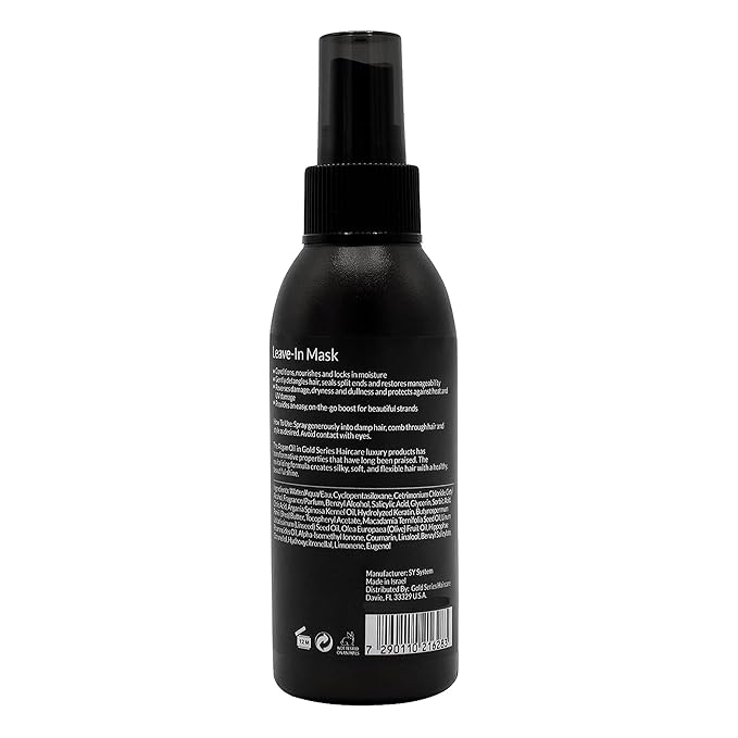 Gold Series Leave-In Hair Mask – Argan Oil Hair Mask Enriched with Keratin – Nourishing and Gently Detangling Leave In Conditioner Spray for Curly, Frizzy or Damaged Hair, 4.2 Fl.oz