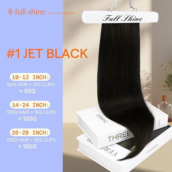 Full Shine Clip in Hair Extensions for Black Women Triple Weft Clip in Extensions Jet Black Hair Extensions Real Human Hair Short Straight Hair 10 Inch 7 Pcs 95 G